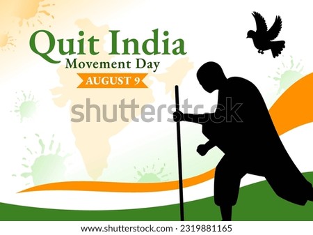 Quit India Movement Day Vector Illustration on 9 August with Indian Flag and People Silhouette in Flat Cartoon Hand Drawn Background Templates