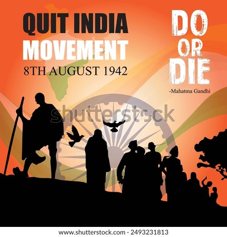 Quit India Movement Day Vector Illustration on 8 August with Indian Flag and People Silhouette in Flat Cartoon Background Design