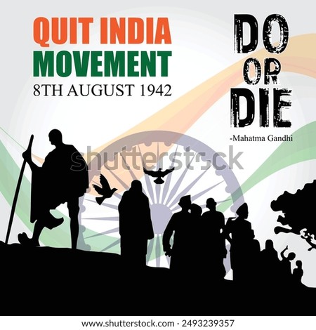 Quit India Movement Day Vector Illustration on 8 August with Indian Flag and People Silhouette in Flat Cartoon Background Design