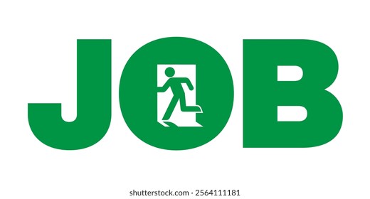 Quit and leave from the job and work. Exit symbol, sign and pictogram as metaphor for giving notice and resignation by employee and worker. Vector illustration isolated on white.