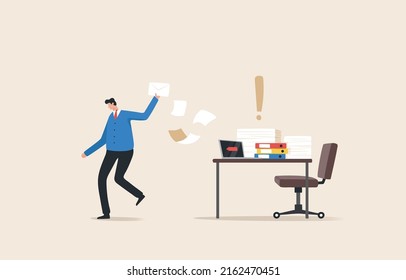 I Quit, Resignation letter. Overworked and overloaded. Heavy workload and too much work. Bored with the same old context in the office. Employee walks away from hard work.