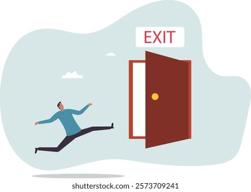 Quit routine job, escape way or solution for business dead end to be success or exit from work difficulties.business concept.flat character.