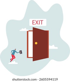 Quit routine job, escape way or solution for business dead end to be success or exit from work difficulties.character for design.