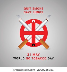 Quit smoke save lungs, world no tobacco day with cigarette and forbidden sign awareness social media post design template