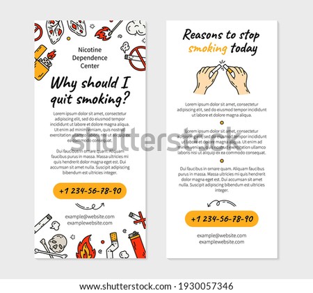 Quit smoking cigarette vector flyer for printing in doodle style. Bad habit concept. Nicotine Dependence Clinic Template