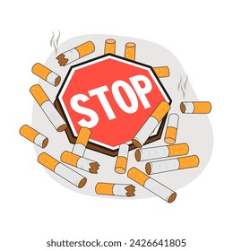 Quit smoking cigarettes cartoon. World No Tobacco Day. Let's destroy tobacco. Vector.