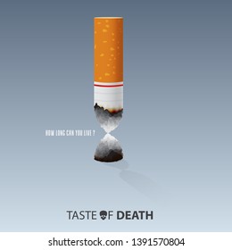 Quit smoking cigarettes. May 31st World No Tobacco Day. Burn cigarettes that are shaped like an hourglass for meaning Time is running out. Stop to smoke cigarettes concepts. Vector Illus