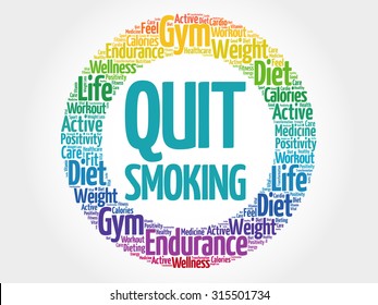 Quit Smoking circle stamp word cloud, health concept