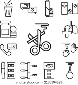 Quit smoking, cut cigarette icon in a collection with other items