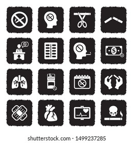 Quit Smoking Icons. Grunge Black Flat Design. Vector Illustration.