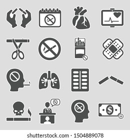 Quit Smoking Icons. Sticker Design. Vector Illustration.