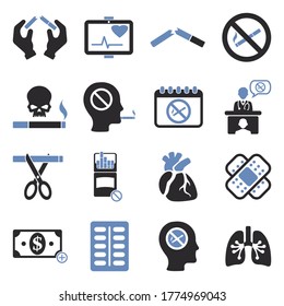 Quit Smoking Icons. Two Tone Flat Design. Vector Illustration.