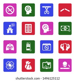 Quit Smoking Icons. White Flat Design In Square. Vector Illustration.