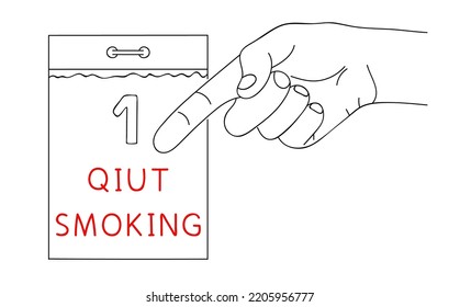 QUIT SMOKING. Message on paper about health care and health lifestyle. Editable hand drawn contour. Sketch in minimalist style. Vector