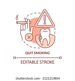 Quit smoking terracotta concept icon. Giving up cigarettes and tobacco abstract idea thin line illustration. Isolated outline drawing. Editable stroke. Arial, Myriad Pro-Bold fonts used