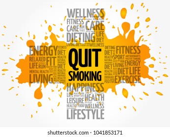 Quit Smoking word cloud, health cross concept background