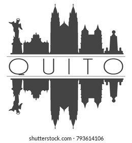 Quito Ecuador America Skyline Vector Art Mirror Silhouette Emblematic Buildings