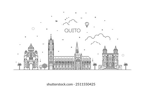 Ilustração da linha do horizonte da arquitetura de Quito, Equador