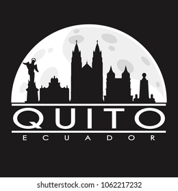 Quito Ecuador Full Moon Night Skyline Silhouette Design City Vector Art Backgound.