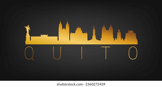 Quito, Ecuador Gold Skyline City Silhouette Vector. Golden Design Luxury Style Icon Symbols. Travel and Tourism Famous Buildings.