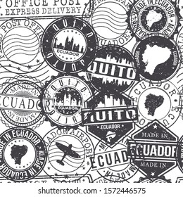 Quito Ecuador Stamps Background. City Stamp Vector Art. Postal Passport Travel. Design Set Pattern.