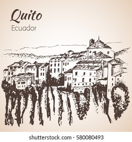 Quito hand drawn sketch. Ecuador. Isolated on white background