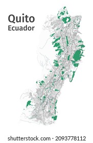 Quito vector map. Detailed map of Quito city administrative area. Cityscape panorama. Royalty free vector illustration. Outline map with highways, streets, rivers. Tourist decorative street map.