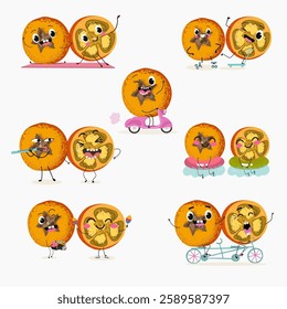 Quitoense, naranjila, naranhillah, naranhilla
fruit cute funny cheerful characters with different activities.Natural vitamin antioxidant detox food collection. Vector hand drawn illistration.