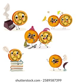 Quitoense, naranjila, naranhillah, naranhilla
fruit cute funny cheerful characters with different activities.Natural vitamin antioxidant detox food collection. Vector hand drawn illistration.