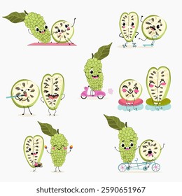 Quitoense, naranjila, naranhillah, naranhilla
fruit cute funny cheerful characters with different activities.Natural vitamin antioxidant detox food collection. Vector hand drawn illistration.