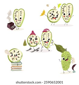 Quitoense, naranjila, naranhillah, naranhilla
fruit cute funny cheerful characters with different activities.Natural vitamin antioxidant detox food collection. Vector hand drawn illistration.