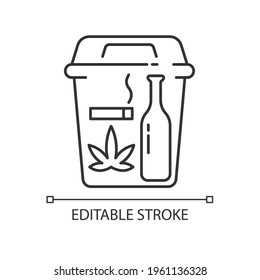 Quitting bad habits linear icon. No smoking. Stop drug dependance. Health improvement. Thin line customizable illustration. Contour symbol. Vector isolated outline drawing. Editable stroke