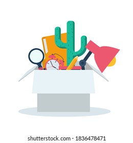 Quitting box cartoon icon. Vector illustration flat design. Isolated on white background. Job search concept.