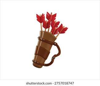 Quiver with arrows icon 3d render concept of archery quiver with red arrows game equipment icon vector illustration