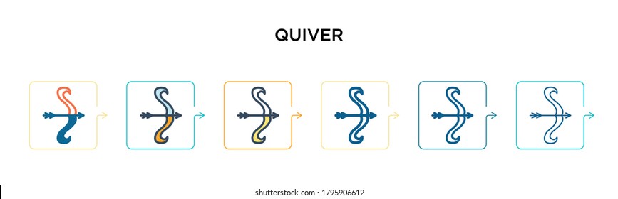 Quiver vector icon in 6 different modern styles. Black, two colored quiver icons designed in filled, outline, line and stroke style. Vector illustration can be used for web, mobile, ui