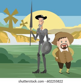 quixote and sidekick against windmills