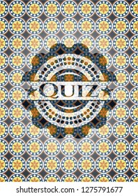 Quiz arabic style badge. Arabesque decoration.