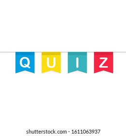 Quiz banner. question competition. Colorful flag on white background.