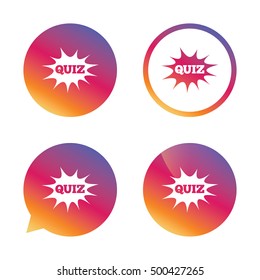 Quiz boom speech bubble sign icon. Questions and answers game symbol. Gradient buttons with flat icon. Speech bubble sign. Vector