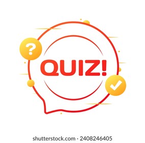 Quiz bubble icon. Flat, red, question mark and check mark, quiz bubble icon. Vector icon