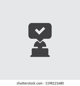 Quiz button icon in balck on a gray background. Vector illustration.