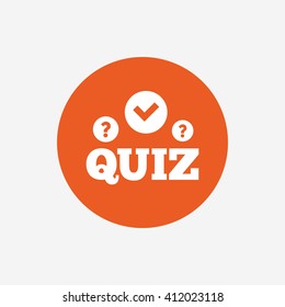Quiz with check and question marks sign icon. Questions and answers game symbol. Orange circle button with icon. Vector