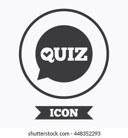 Quiz check in speech bubble sign icon. Questions and answers game symbol. Graphic design element. Flat symbol in circle button. Vector