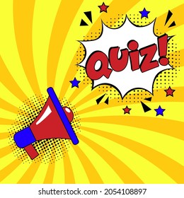 Quiz in comic pop art style. Quiz brainy game word. Comic book explosion with text Quiz. Vector bright cartoon illustration in retro pop art style. 