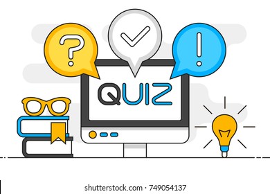 Quiz Computer Monitor Line Concept. Vector Illustration. Element Template For Design.