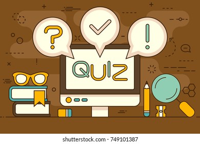 Quiz computer monitor line concept. Vector illustration. Element template for design.