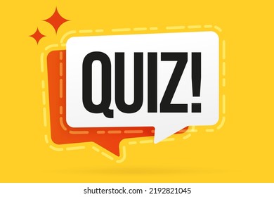 Quiz concept. Info banner template. Speech bubble with web quiz quest announcement vector illustration. Intellectual game advertisement