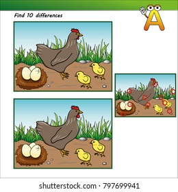 Quiz find 10 differences hen chicken egg spring for children