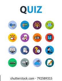 Quiz flat icon set. Vector illustration. Element template for design.