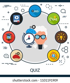 Quiz flat icons concept. Vector illustration. Element template for design.